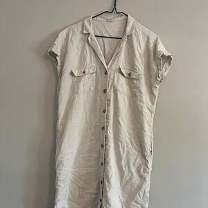 Casual Cream Button-Down Dress